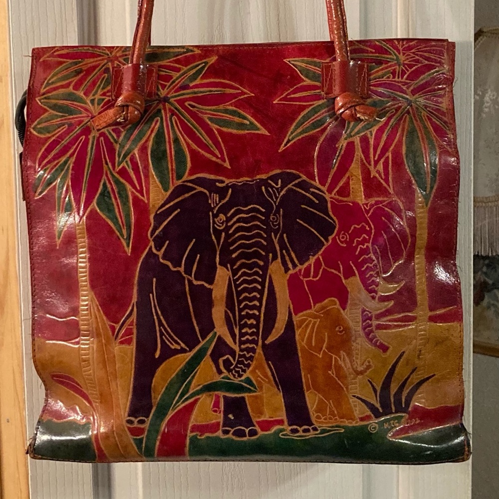 Vintage stamped leather tote.